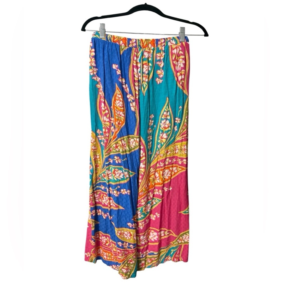 Haute Hippie Teal & Magenta Floral Pattern Cropped Pants - Picture 2 of 7